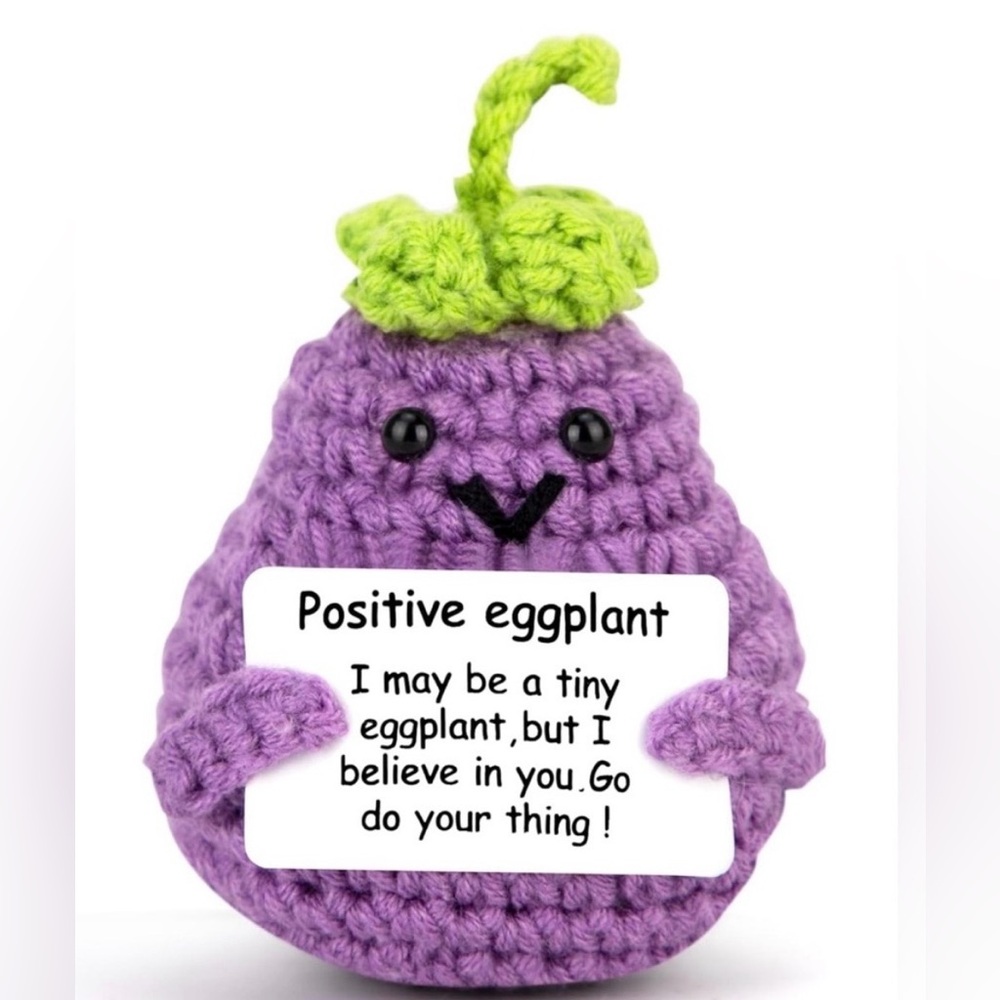 Crochet Positive Eggplant Plush Handmade New